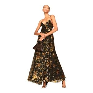 Hutch Black Maxi Dress with Gold Floral Print